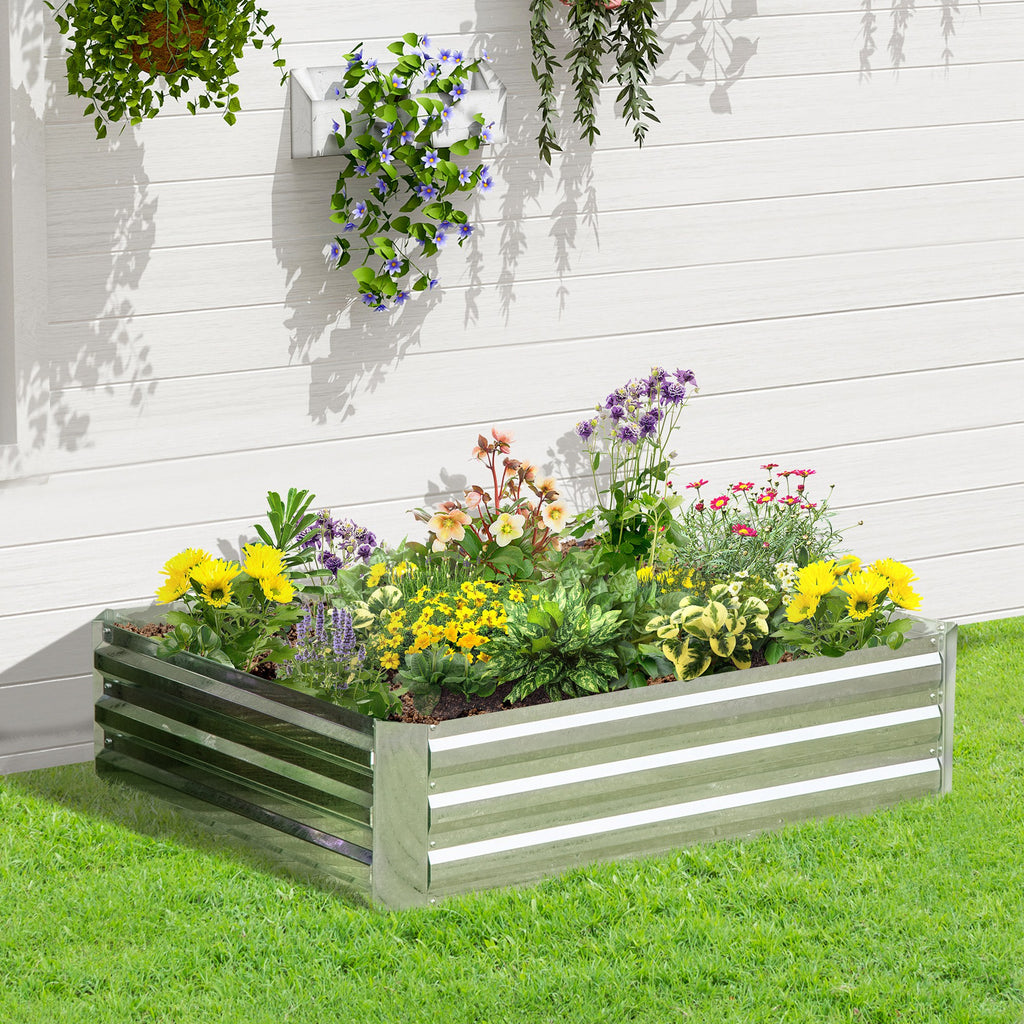 Lit de jardin surélevé carré potager en acier galvanisé protection contre mauvaises herbes 120 x 90 x 30 cm argent-1