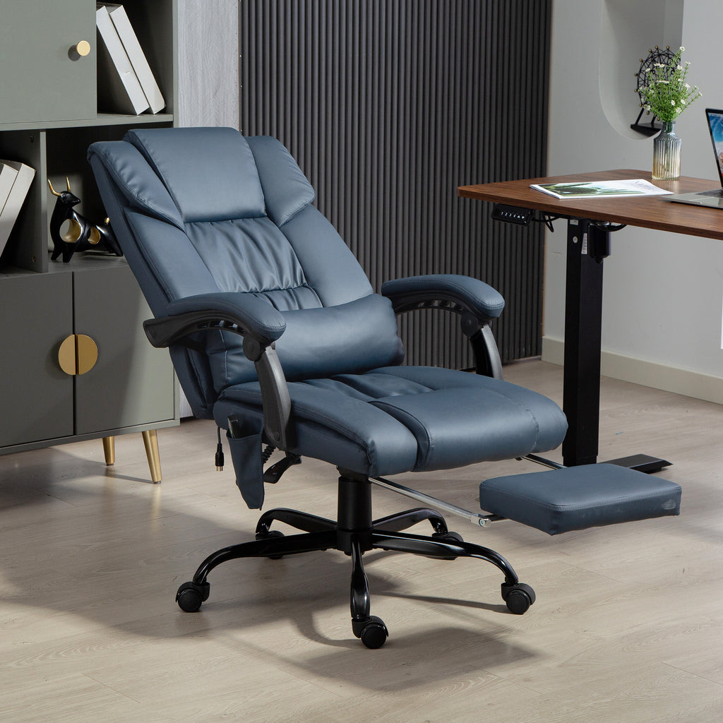 Fauteuil de bureau massant, repose-pied, hauteur réglable, dossier inclinable, télécommande filaire, 66x75x122cm, bleu-9