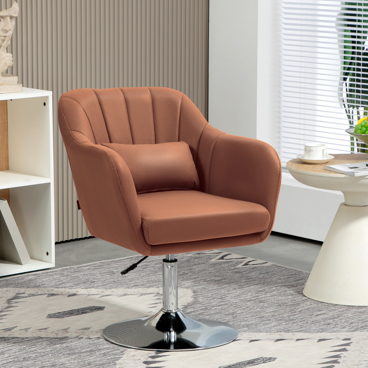 Fauteuil de salon coussins lombaires hauteur réglable pivotant 360° piètement en métal marron-1