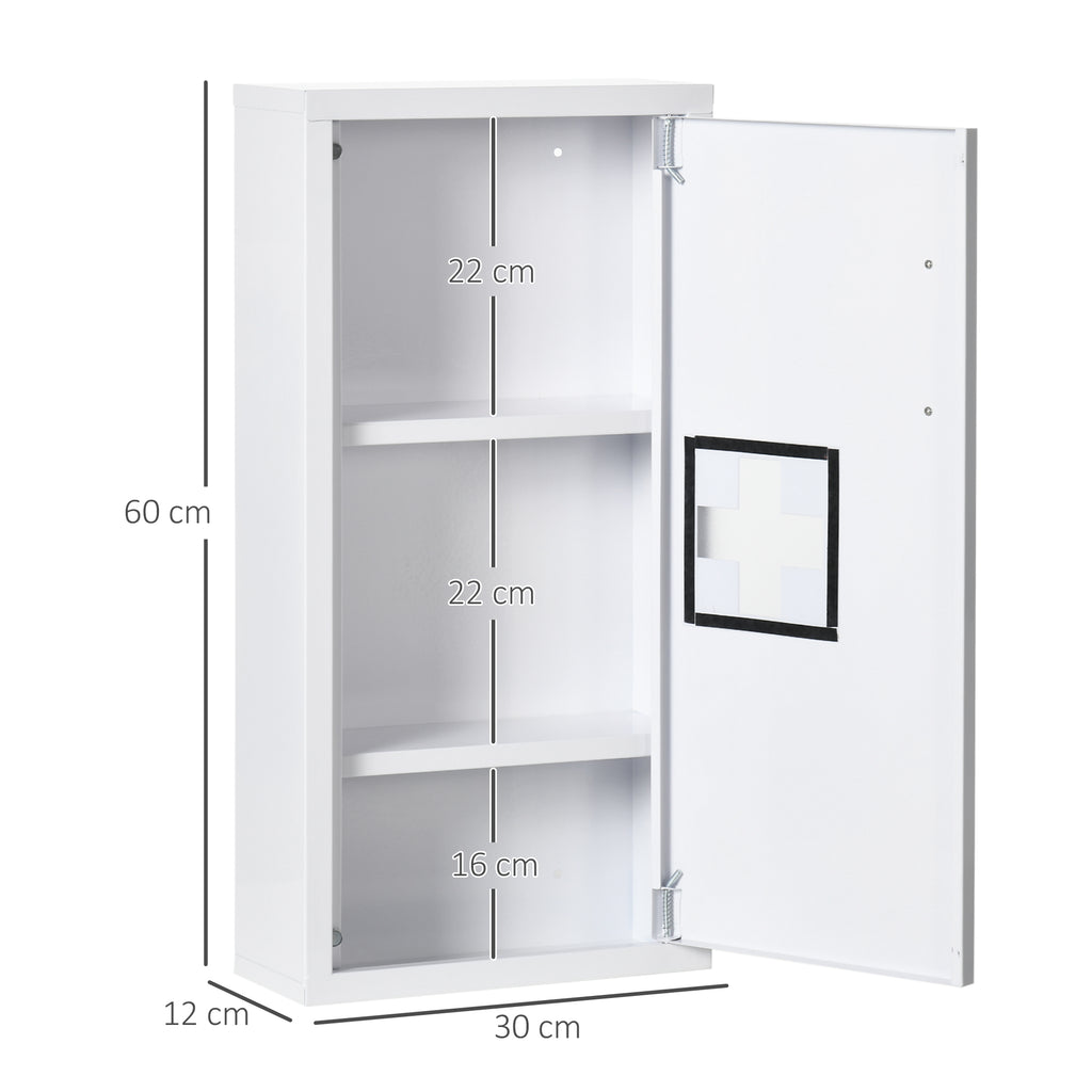 Armoire à pharmacie murale 2 étagères 3 niveaux avec porte aimantée métal 30 x 12 x 60 cm blanc-2