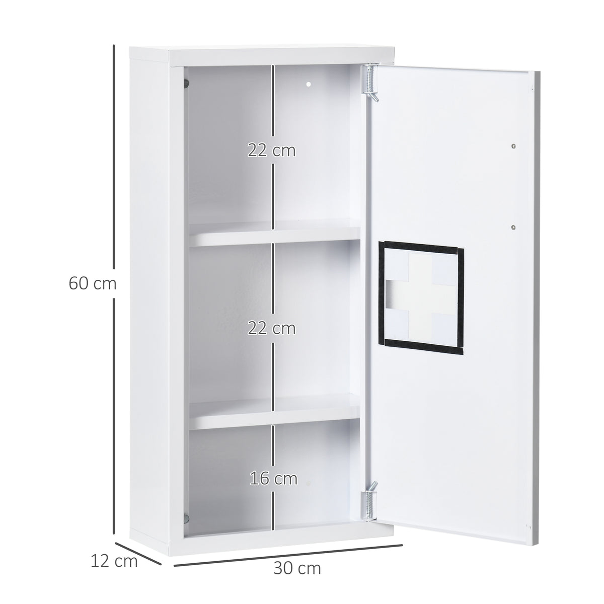 Armoire à pharmacie murale 2 étagères 3 niveaux avec porte aimantée métal 30 x 12 x 60 cm blanc-2