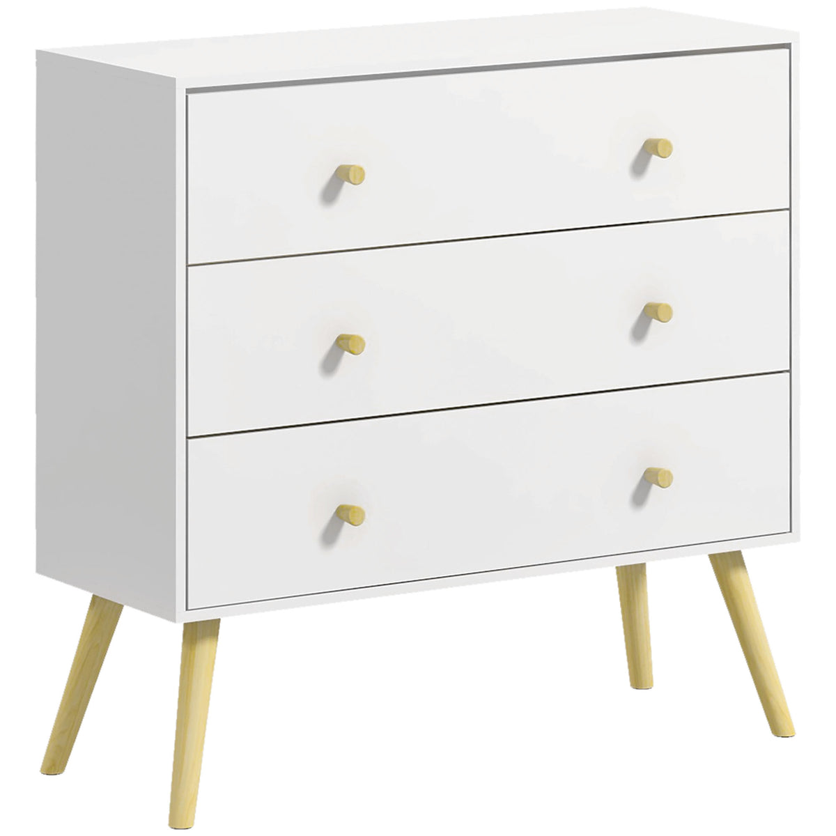 Commode 3 tiroirs design scandinave piètement effilé incliné bois pin panneaux blanc80 x 30 x 80 cm blanc-0