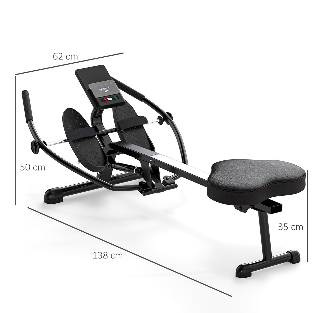 Rameur hydraulique à 12 niveaux avec écran LCD, pour l'entraînement cardio à domicile, charge max. 130 kg, noir-2