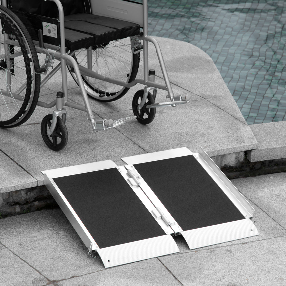 Rampe de fauteuil roulant pliable en alliage d'aluminium antidérapante, avec poignées, charge max. 272 kg, noir-9