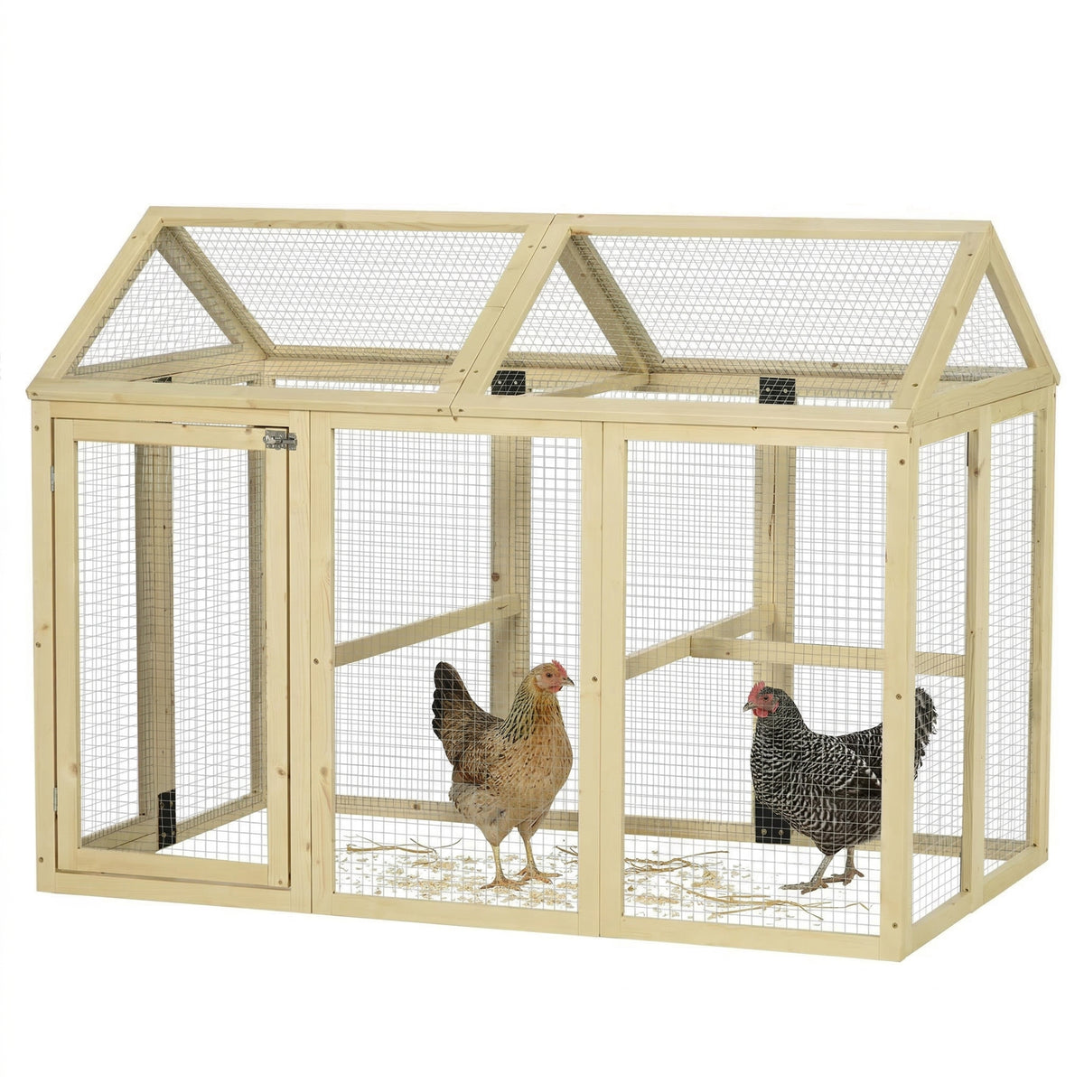 Enclos poulailler en bois cage à poules parc grillagé 140 x 88,5 x 106 cm naturel-0