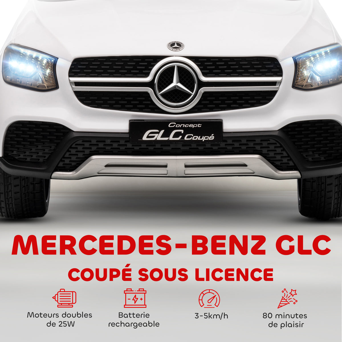 Voiture électrique enfants, véhicule électrique 12V, télécommande 2,4G, 3 vitesses, démarrage lent, 105x68x50cm, blanc-3