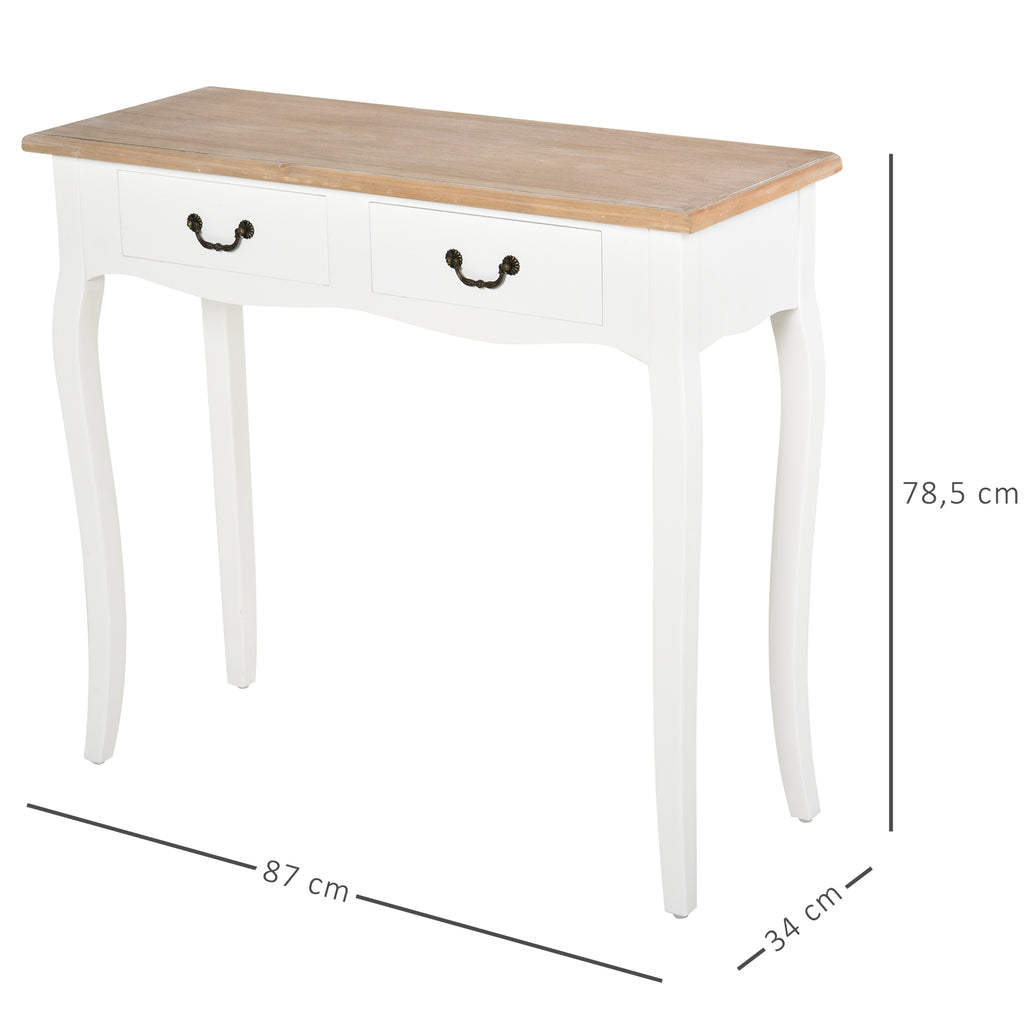 Table Console Table d'entrée Bout de Canapé Style Mexicain 2 tiroirs dim. 87L x 34l x 78H cm MDF Bois Massif pin Clair Blanc-2