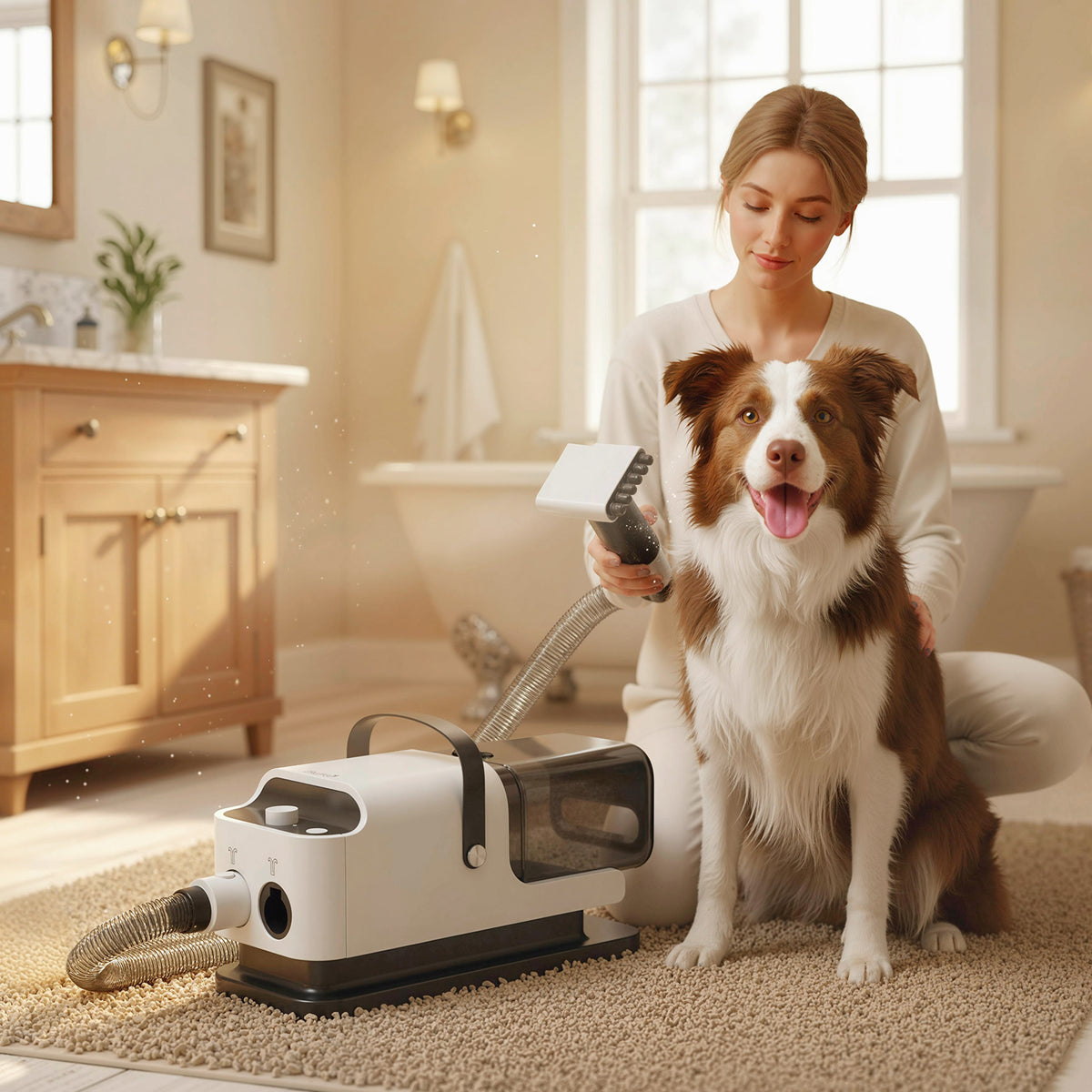 Aspirateur poil de chien et séchoir 5-en-1 kit toilettage chien professionnel 12kPa  50dB 37,6x17,5x18,5cm blanc-9