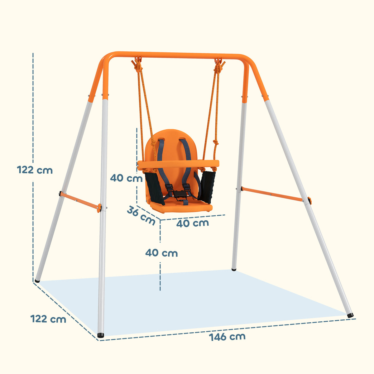 Balançoire portique pour enfants de 6 à 36 mois capacité de charge de 25 Kg en acier hauteur 122 cm orange-2
