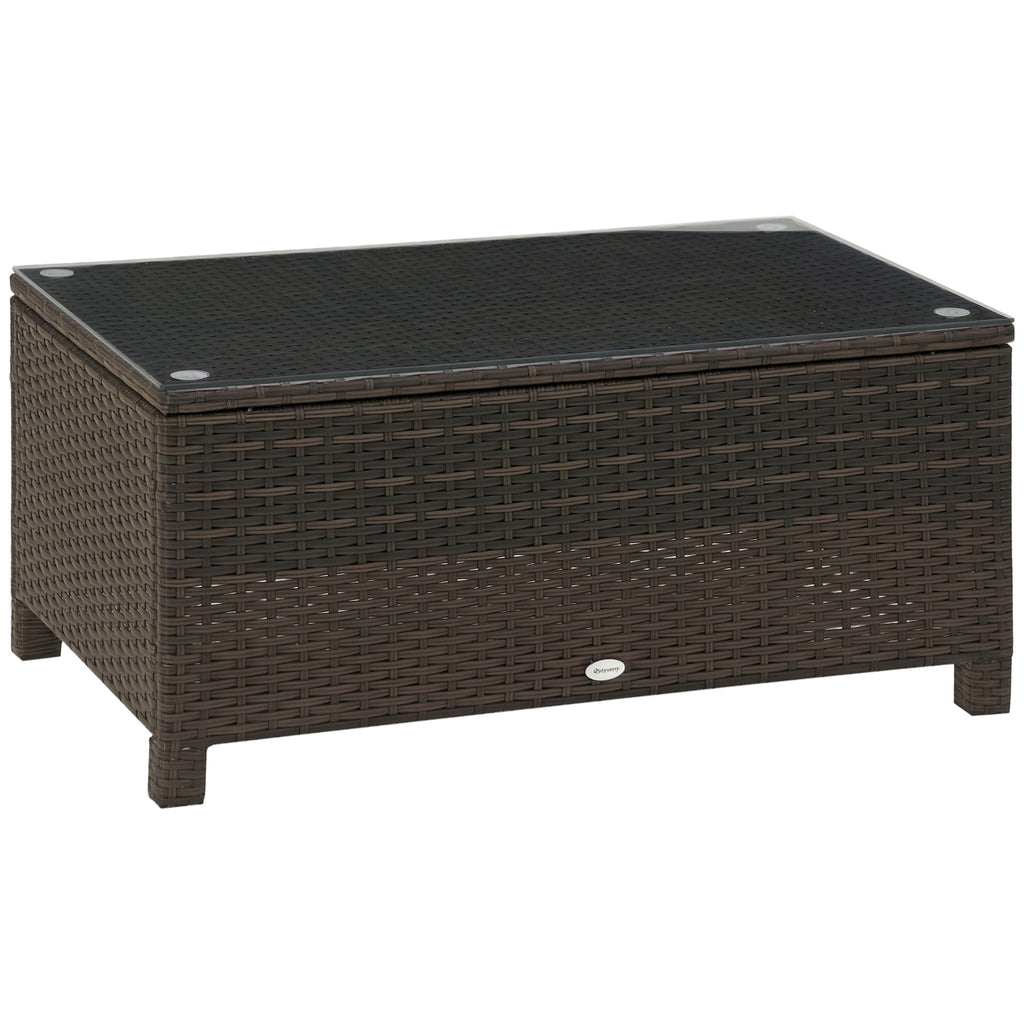 Table Basse de Jardin Plateau Verre trempé 5 mm rotin tressé 85 x 50 x 39cm Max. 50 kg Marron-0