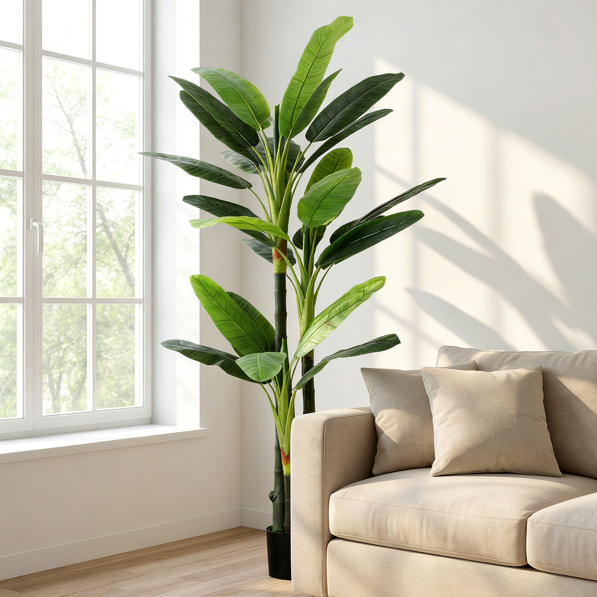 Plante Artificielle Bananier 180 cm, 18 Feuilles Réalistes, Pot, Entretien Facile, pour Maison Bureau, Vert-1