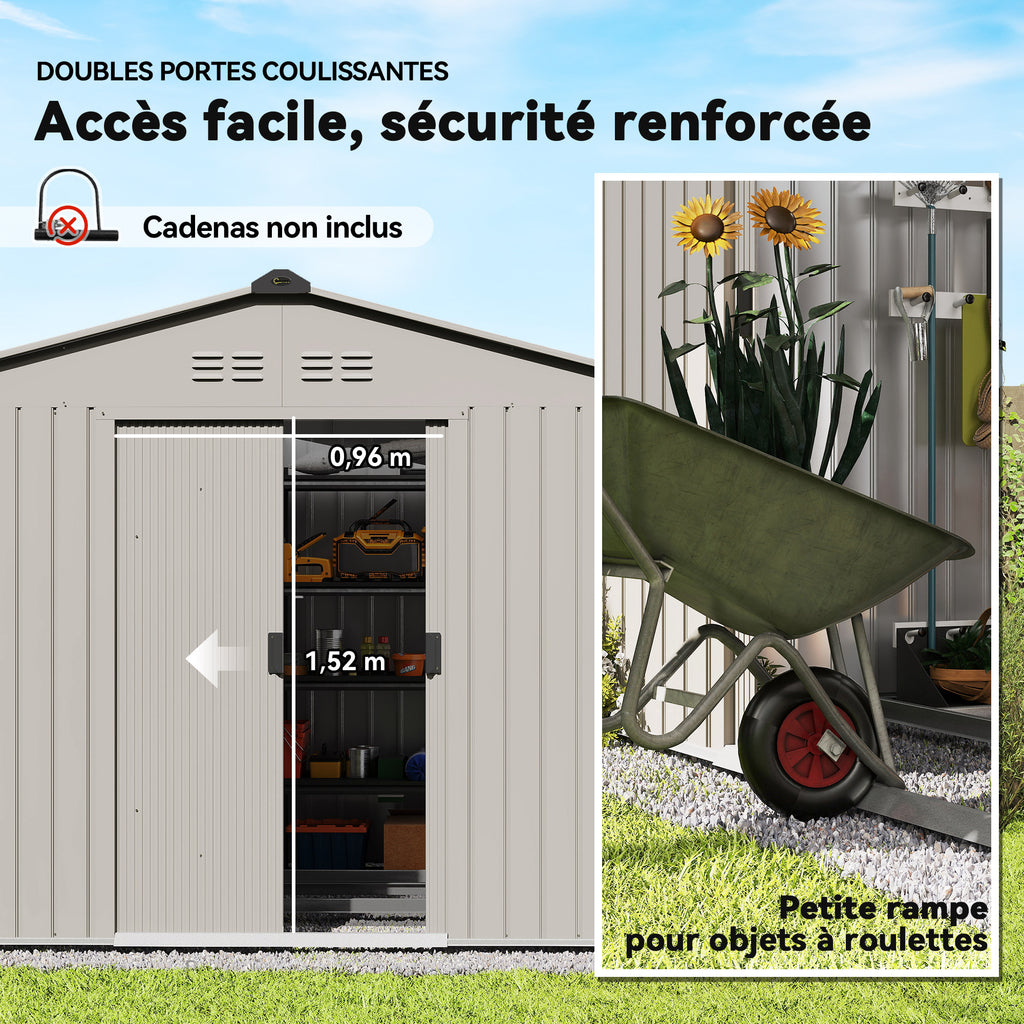 Abri de jardin 5,4 m² dim. 2,77 x 1,95 x 1,92 m fondation incluse porte coulissante ventilations tôle acier, anthracite-5