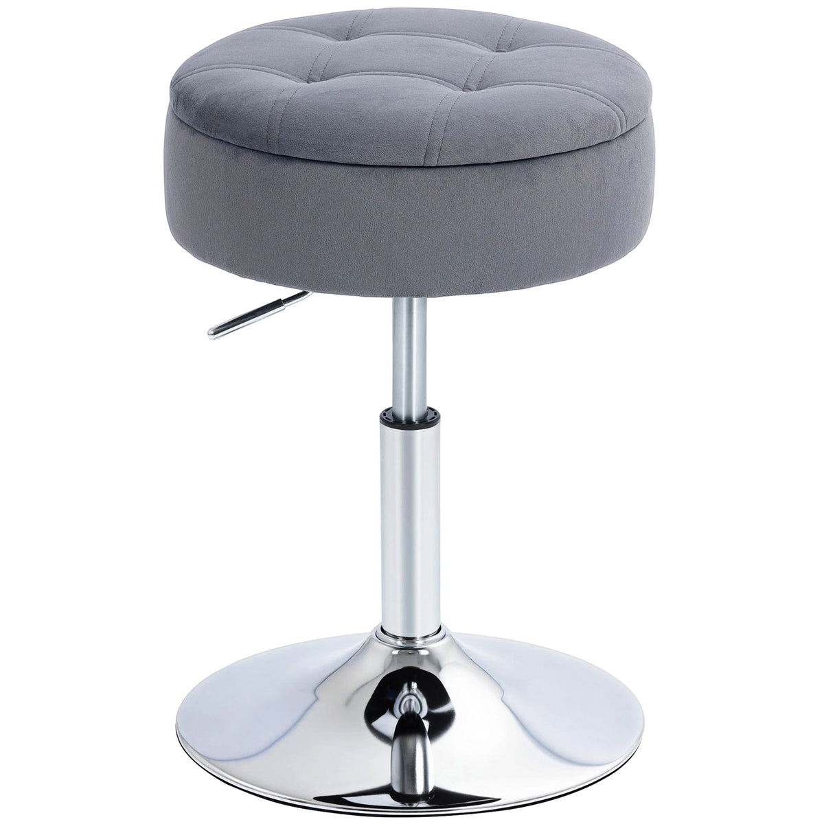 Tabouret de coiffeuse en velours, tabouret de maquillage pivotant avec rangement, hauteur réglable de 49-65 cm, gris-0