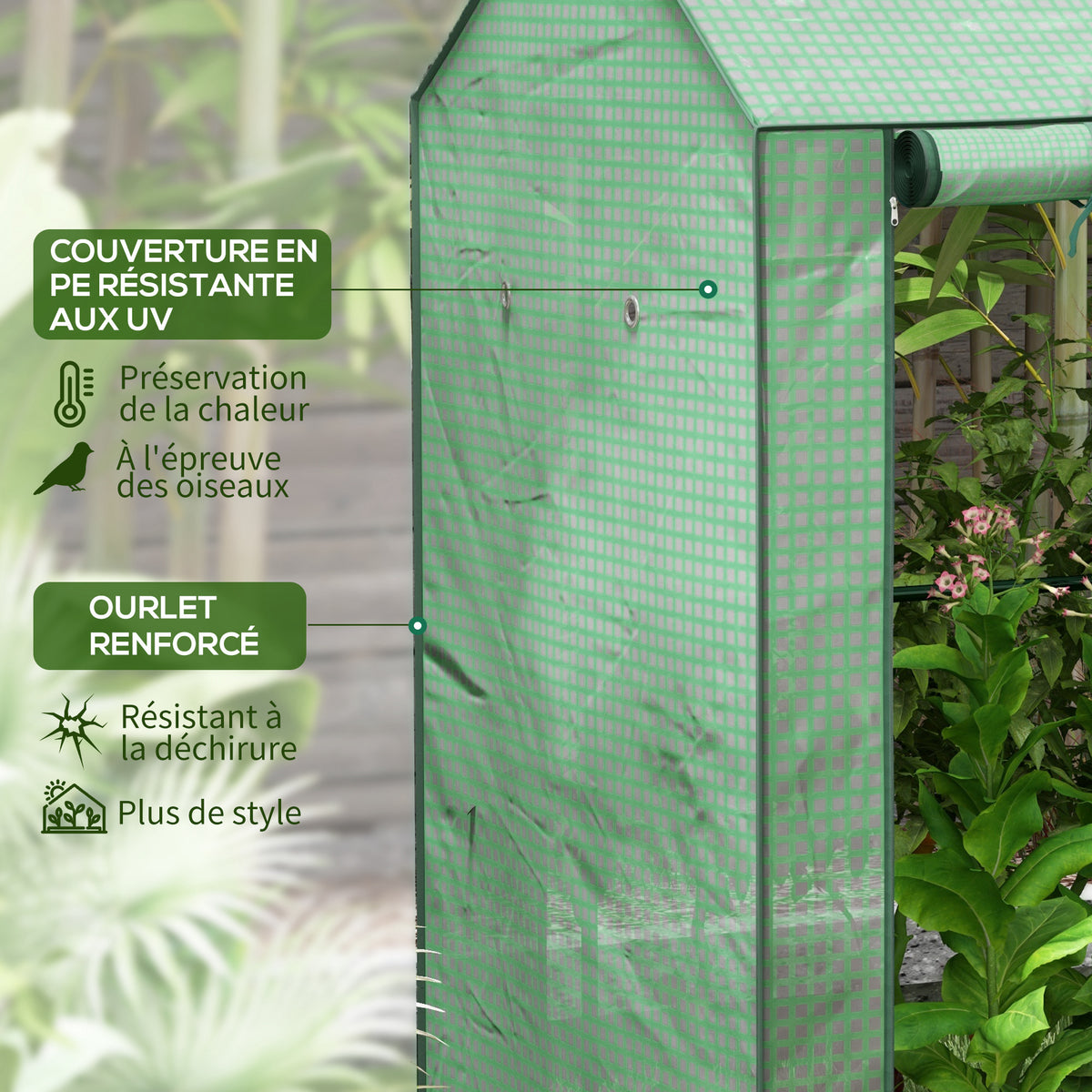 Serre de jardin avec 2 espaces et 2 portes enroulables - 0,8 m² Serre à tomates dim. 1L x 0,8l x 1,5H m, Acier et PE-4