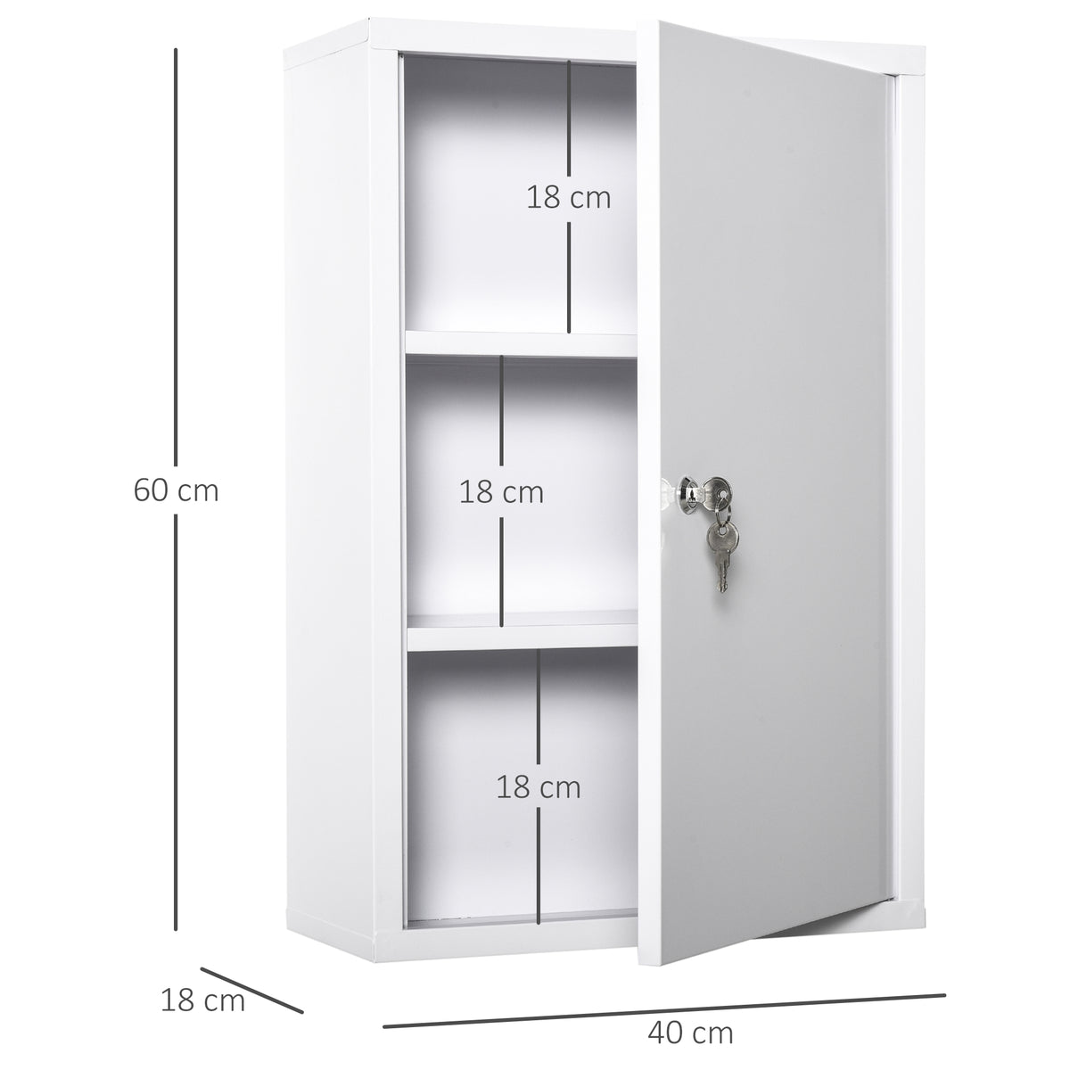 Armoire à Pharmacie 2 étagères 3 Niveaux verrouillable dim. 40L x 18l x 60H cm 2 clés métal Blanc-2