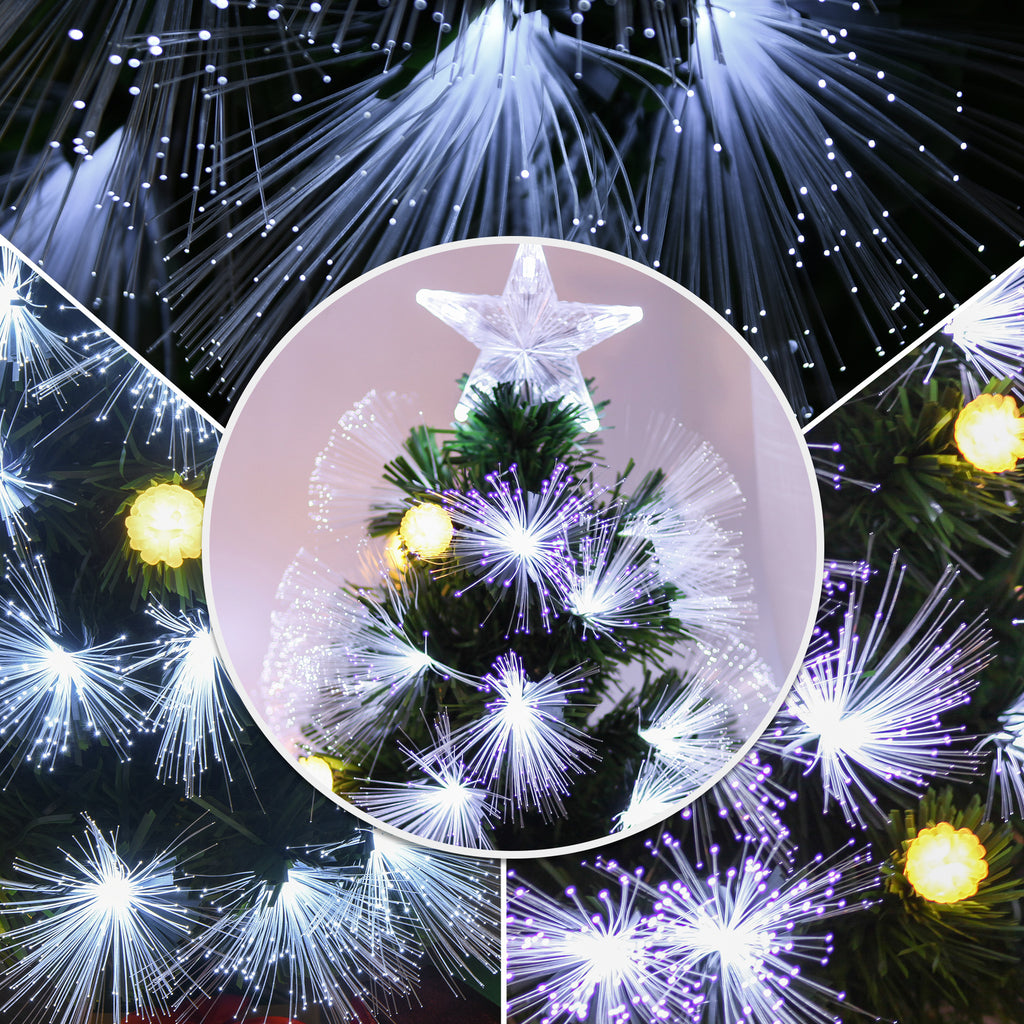 Sapin Noël Artificiel Lumineux 90H cm Fibre Optique LED + 14 Ampoules + Support Pied 90 Sommet Brillante Vert-8