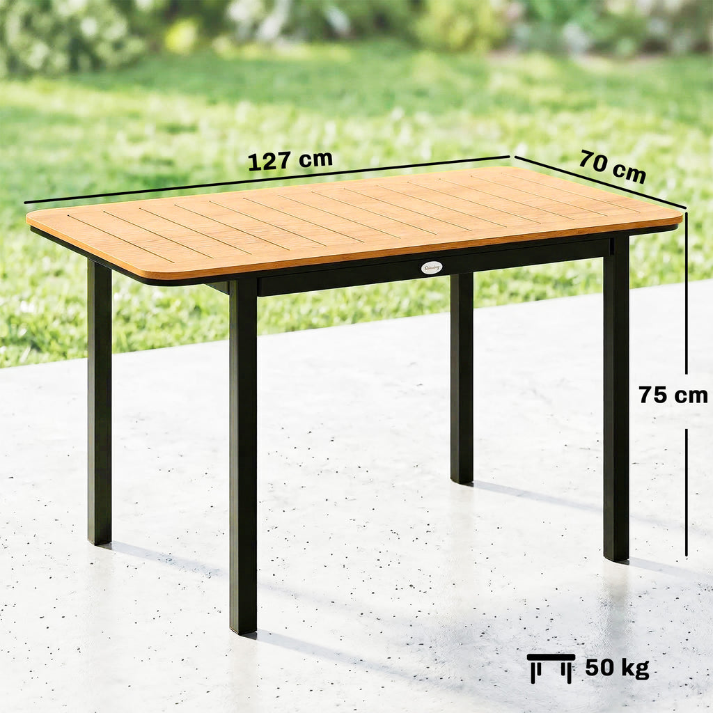 Table de Jardin 6 Personnes Rectangulaire en Bois Composite Cadre en Métal et Plateau à Lattes 127x70cm Marron-2