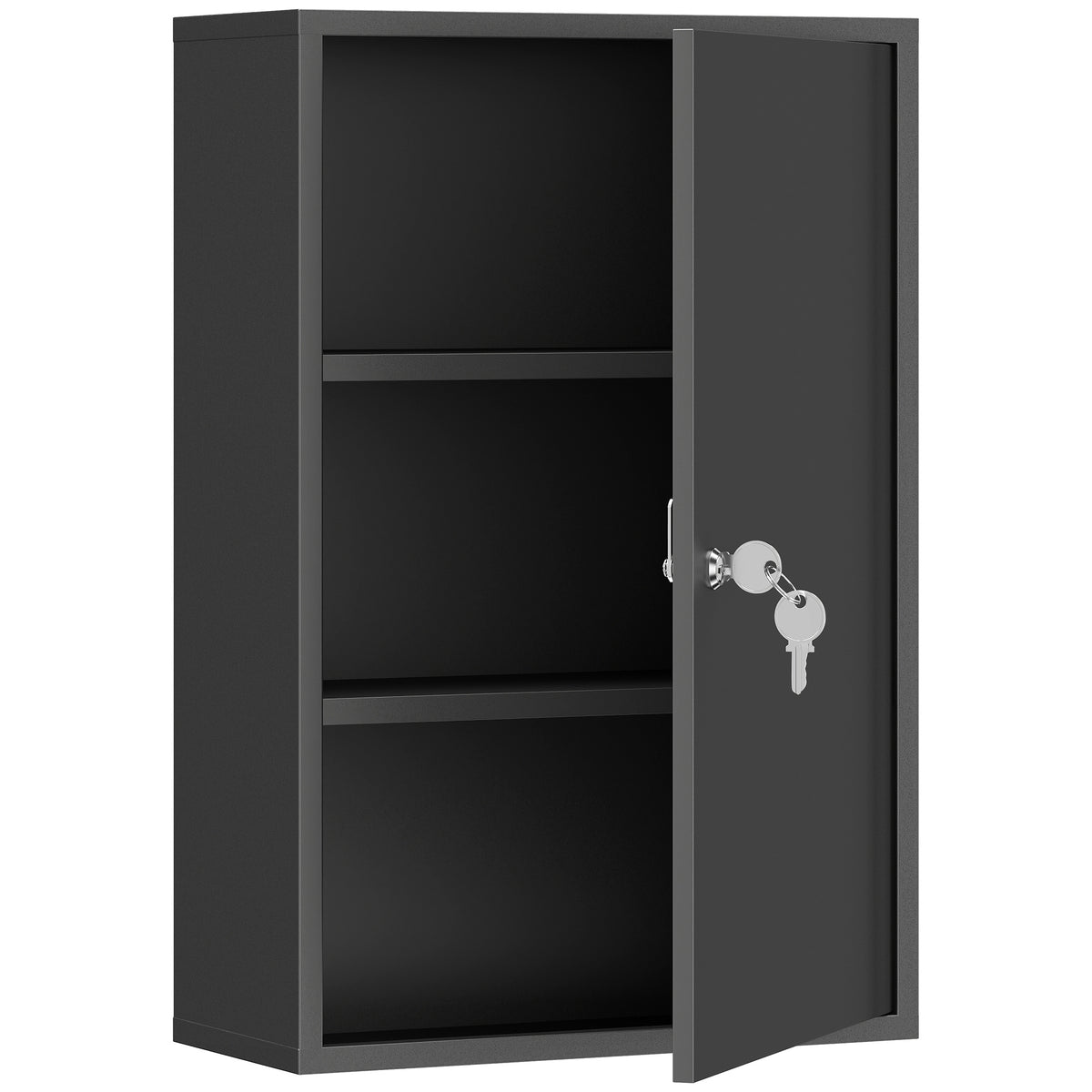 Armoire à Pharmacie 2 Étagères 3 Niveaux Verrouillable, Dim. 40L x 18l x 60H cm, 2 Clés, Métal, Noir-0