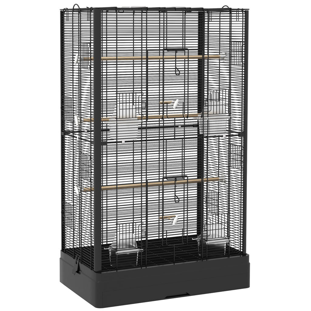 Cage à oiseaux volière avec portes perchoirs cage pour canaris perruches perroquets 61 x 36,5 x 98 cm noir-0