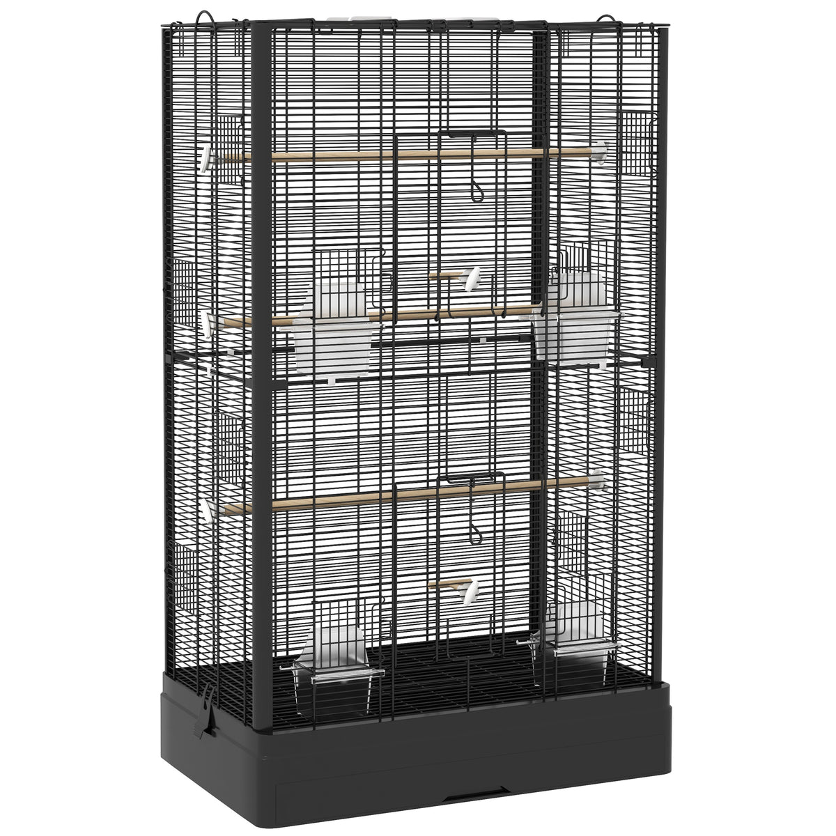 Cage à oiseaux volière avec portes perchoirs cage pour canaris perruches perroquets 61 x 36,5 x 98 cm noir-0