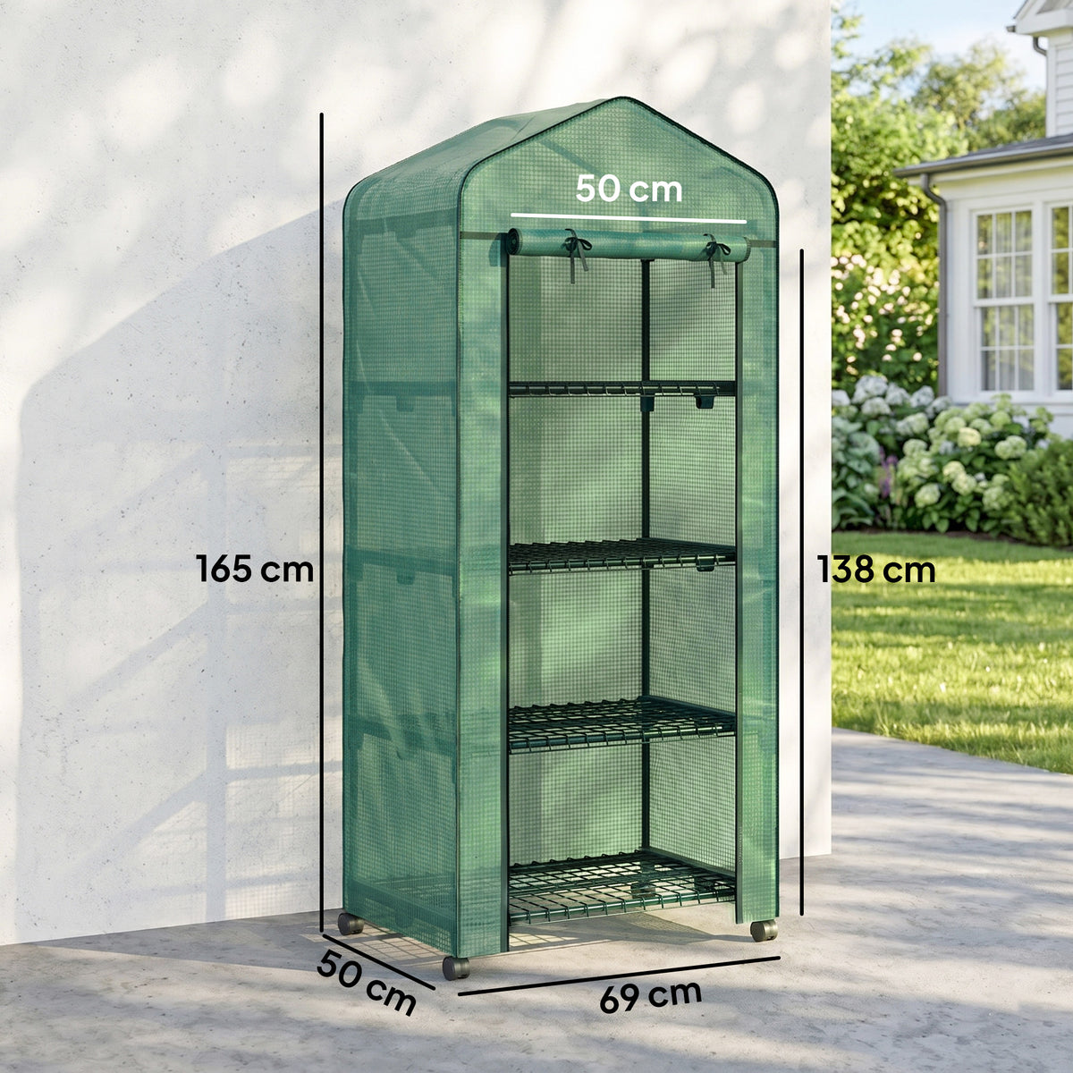 Serre de jardin balcon étagère serre 4 niveaux 69L x 50l x 165H cm acier époxy bâche amovible PE haute densité vert-2