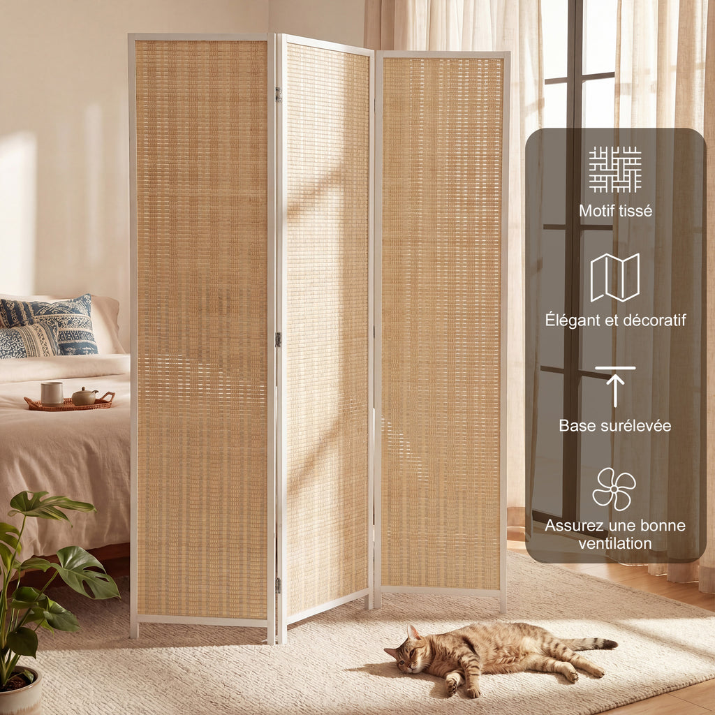 Paravent en bois séparateur de pièce closion de séparation pliable 3 panneaux 135 x 180 cm blanc-3