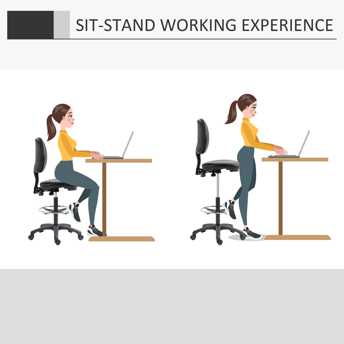 Tabouret à roulettes réglable en hauteur 69-91 cm avec dossier inclinable et repose-pieds réglable-4