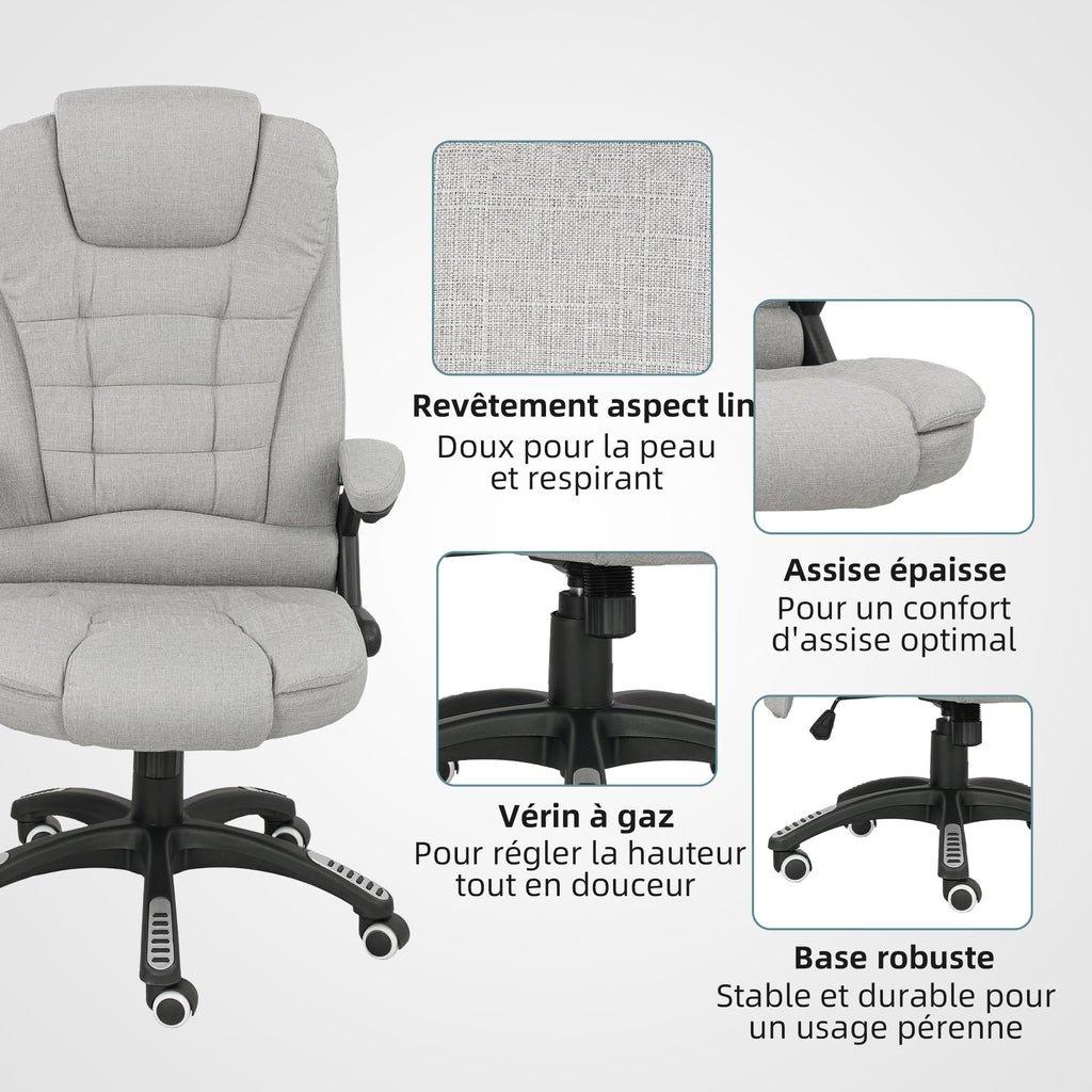 Fauteuil de bureau massant et chauffant chaise de bureau avec hauteur réglable dossier inclinable et télécommande gris-8