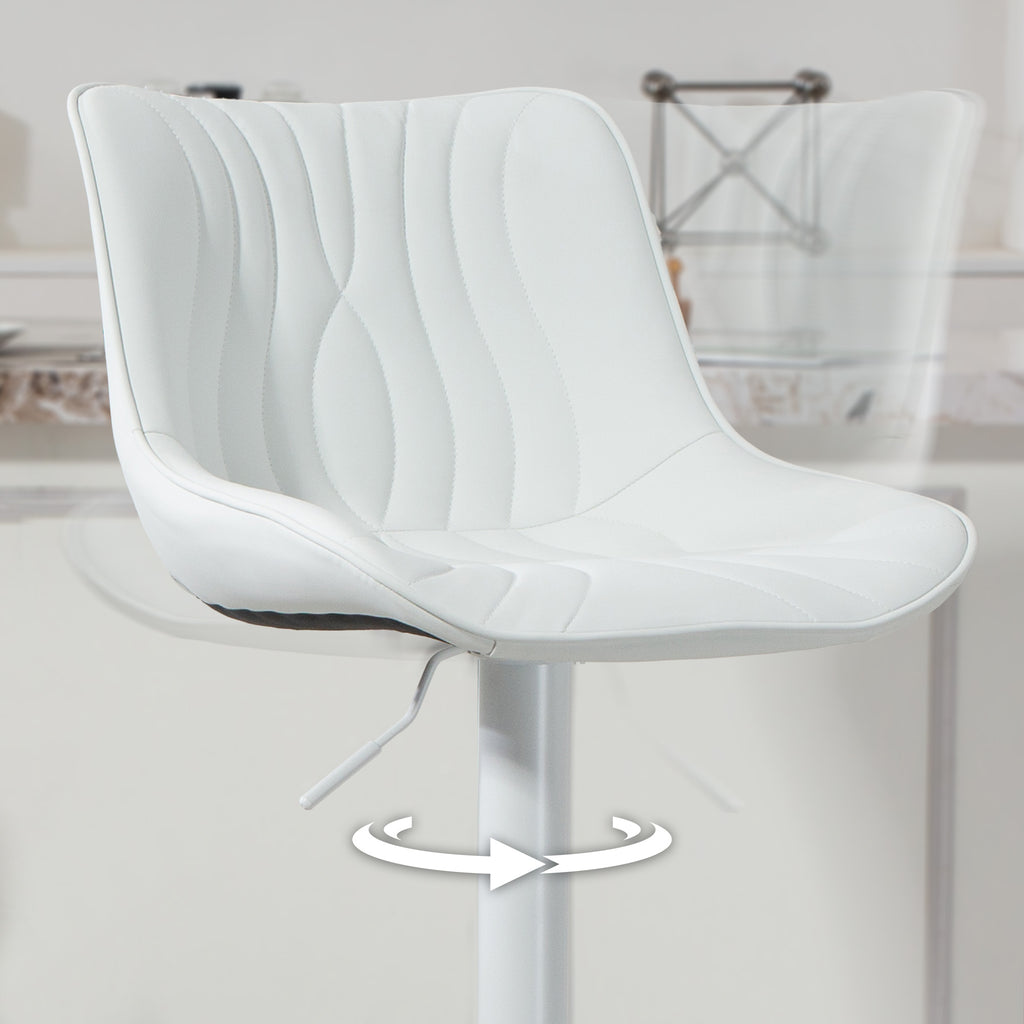 Lot de 2 tabourets de bar, chaises de bar structure en acier hauteur réglable 92-110 cm, dossier repose-pieds blanc-7