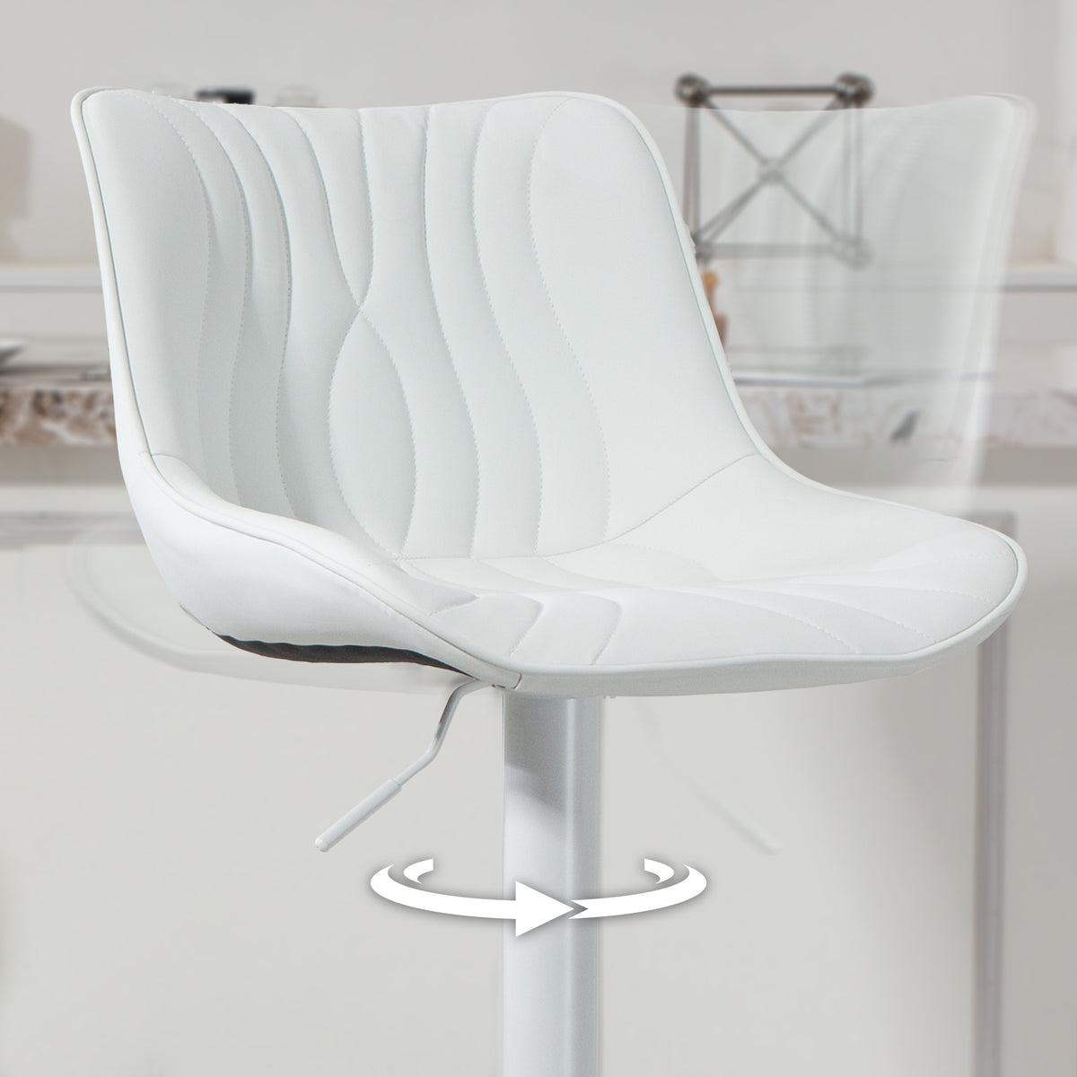 Lot de 2 tabourets de bar, chaises de bar structure en acier hauteur réglable 92-110 cm, dossier repose-pieds blanc-7