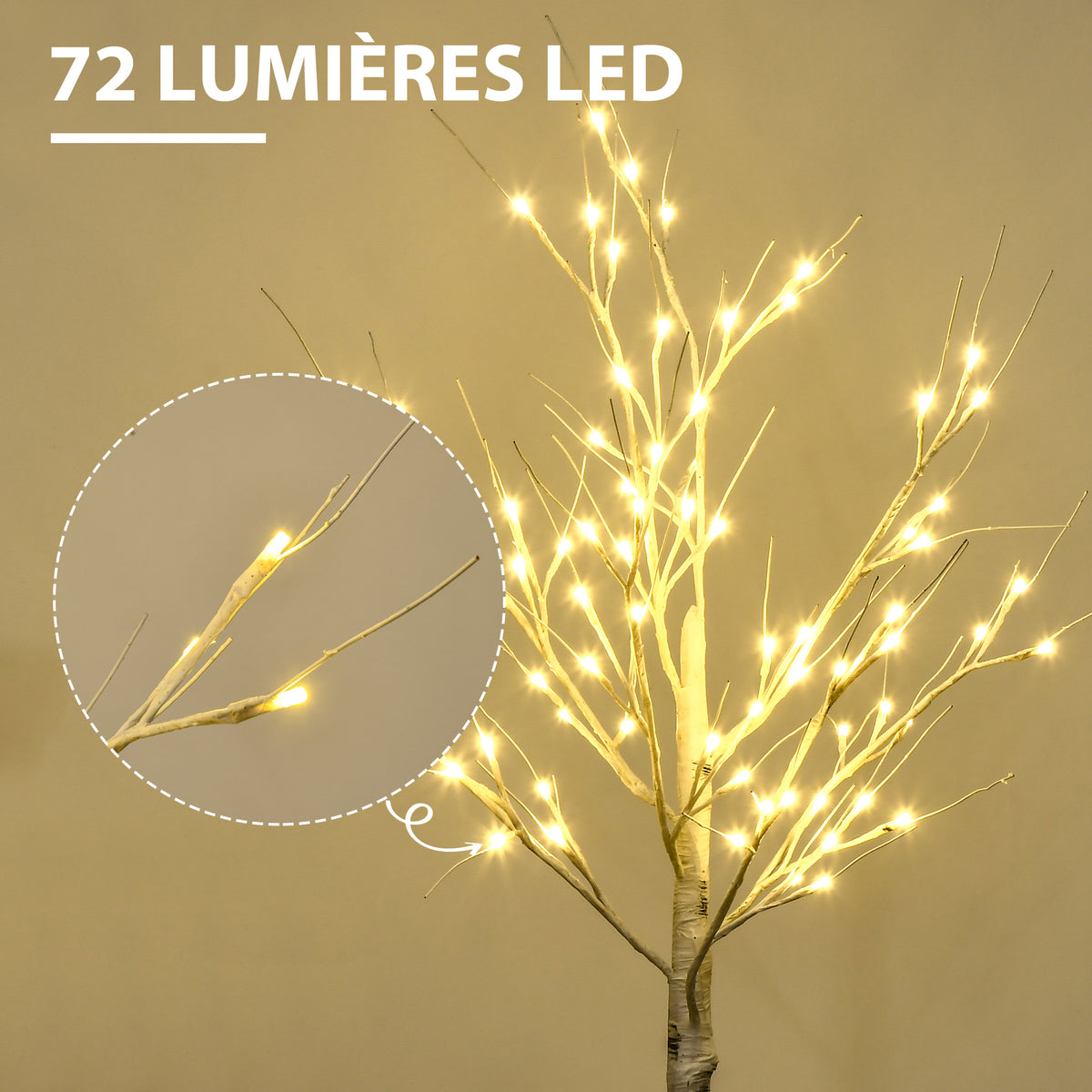 Arbre lumineux LED - décoration lumineuse blanc chaud - 72 LEDs - usage intérieur - 120 cm - noël chambre maison-3