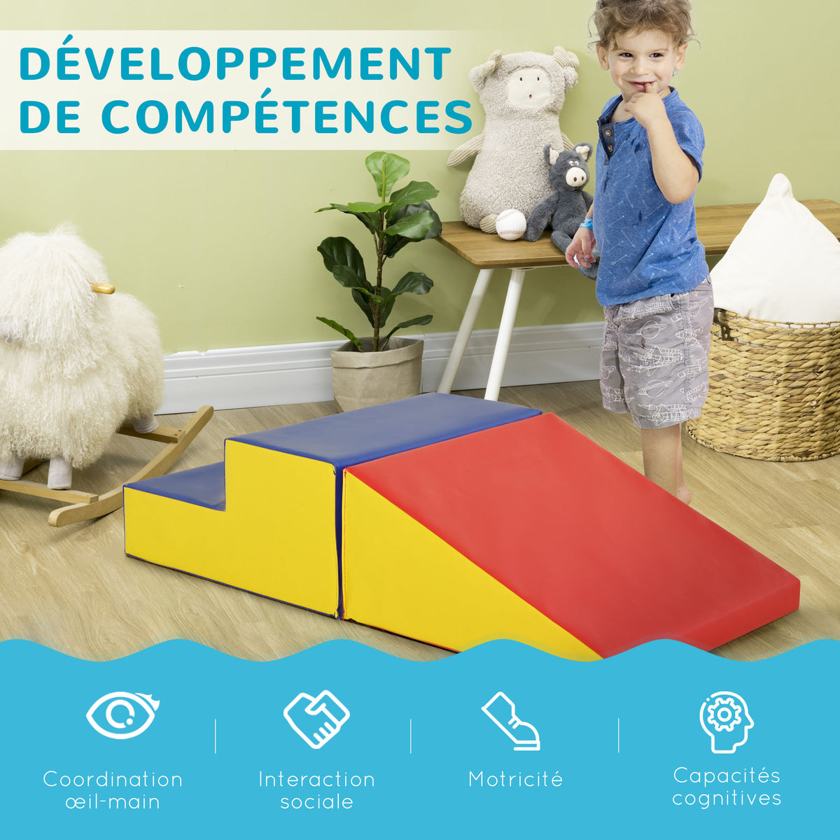 Parcours motricité bébé jouets d'escalade modulable 2 briques géantes en mousse 50 x 50 x 25 cm multicolore-6