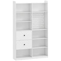 Bibliothèque, Étagère 6 Niveaux, 120 x 30 x 200 cm, Meuble de Rangement avec 2 Tiroirs et Panneau Perforé, Blanc-0
