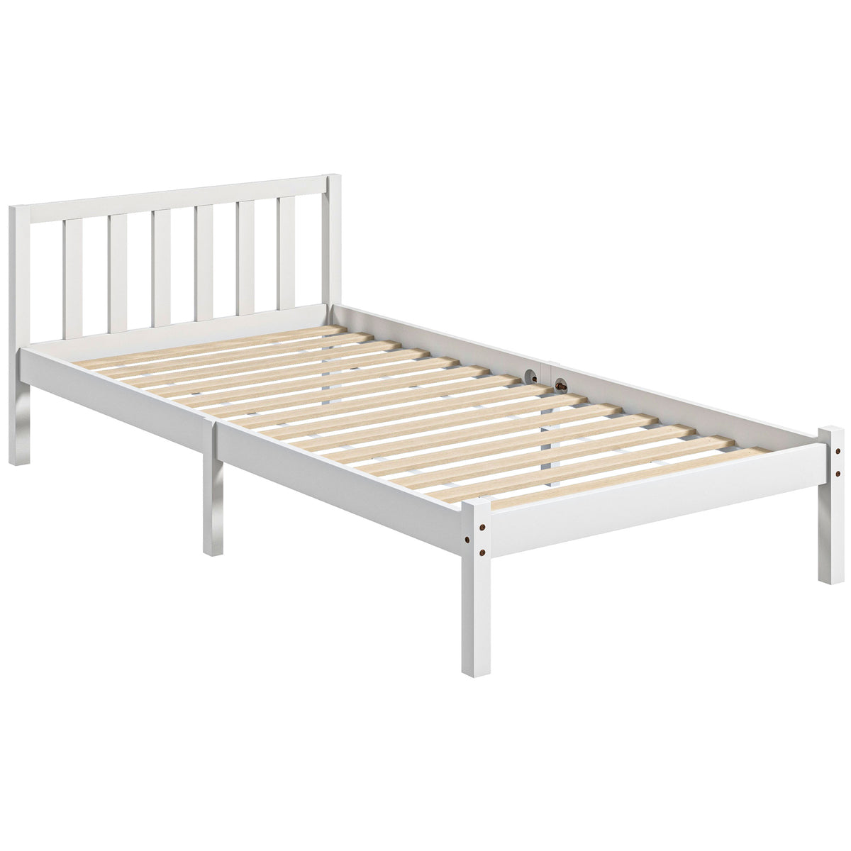 Cadre de lit en bois massif 90x190 cm lit simple avec tête de lit et sommier à lattes solide pour enfants adultes-0