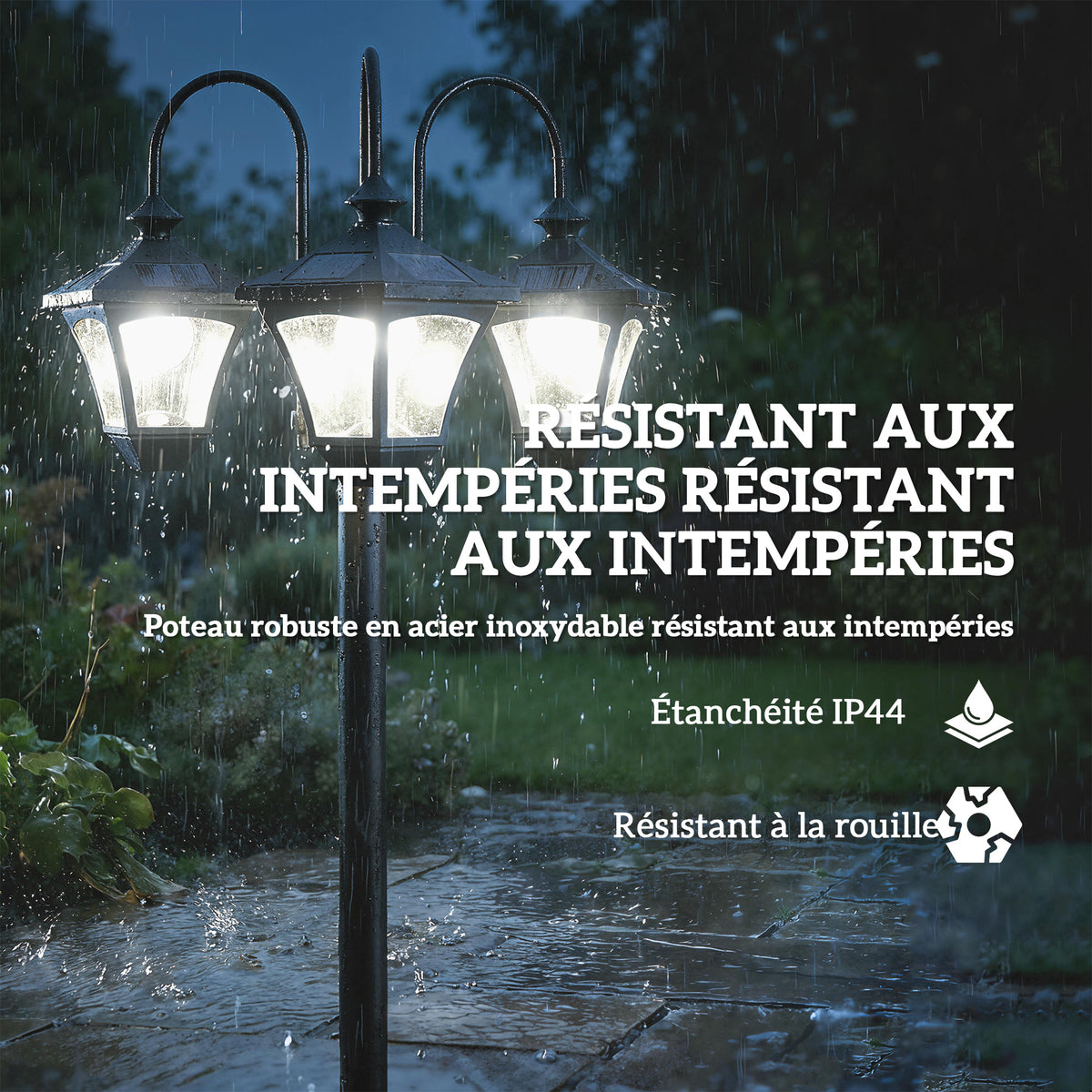 Lampadaire Extérieur sur Pied à 3 Têtes avec Bac à Fleurs, Capteur Automatique Crépuscule à L'aube, 52x52x185cm, Noir-6