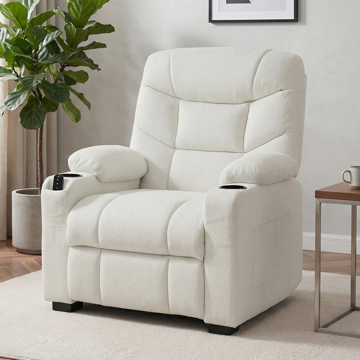 Fauteuil relax électrique, fauteuil inclinable, port USB, repose-pieds, porte-gobelets, 94 x 90 x 105 cm, crème-1