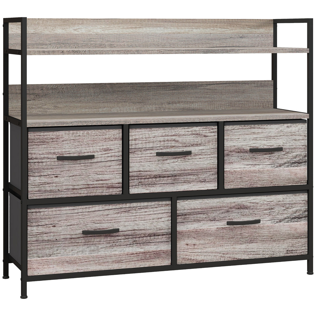 Meuble de rangement style industriel commode 5 tiroirs en tissu pliables et amovibles et étagères - 98l x 29P x 85H cm-0