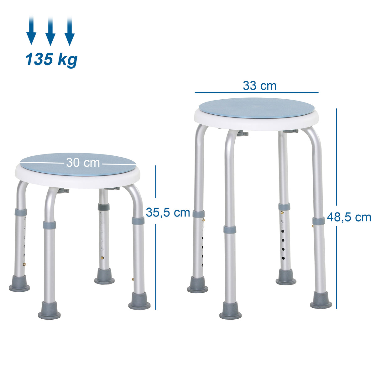 Tabouret de douche siège de douche antidérapant tabouret de bain hauteur réglable pivotant à 360° en aluminium-2