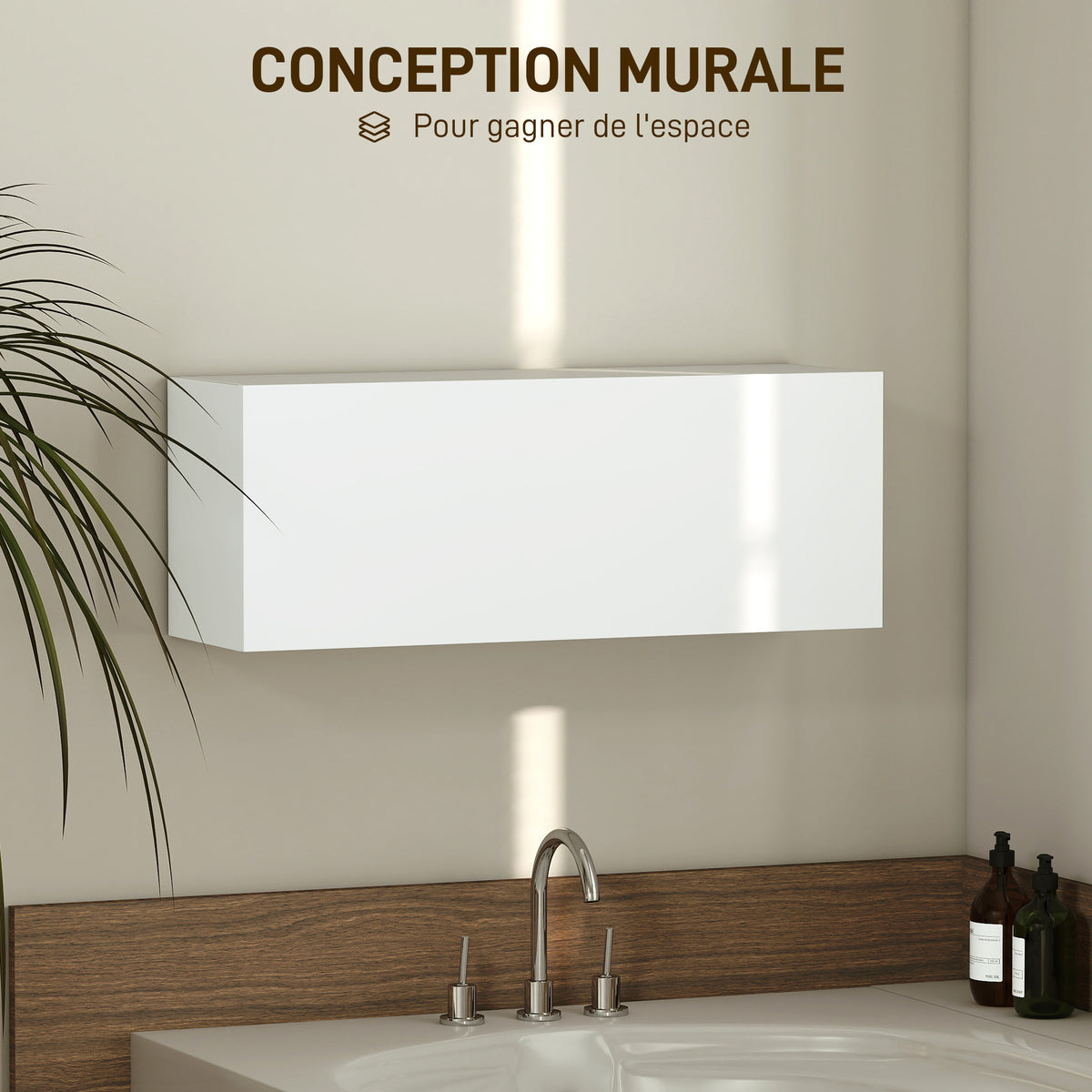 Armoire murale de salle de bain, meuble de rangement suspendu avec porte à charnières, 80 x 25 x 30 cm, blanc-3
