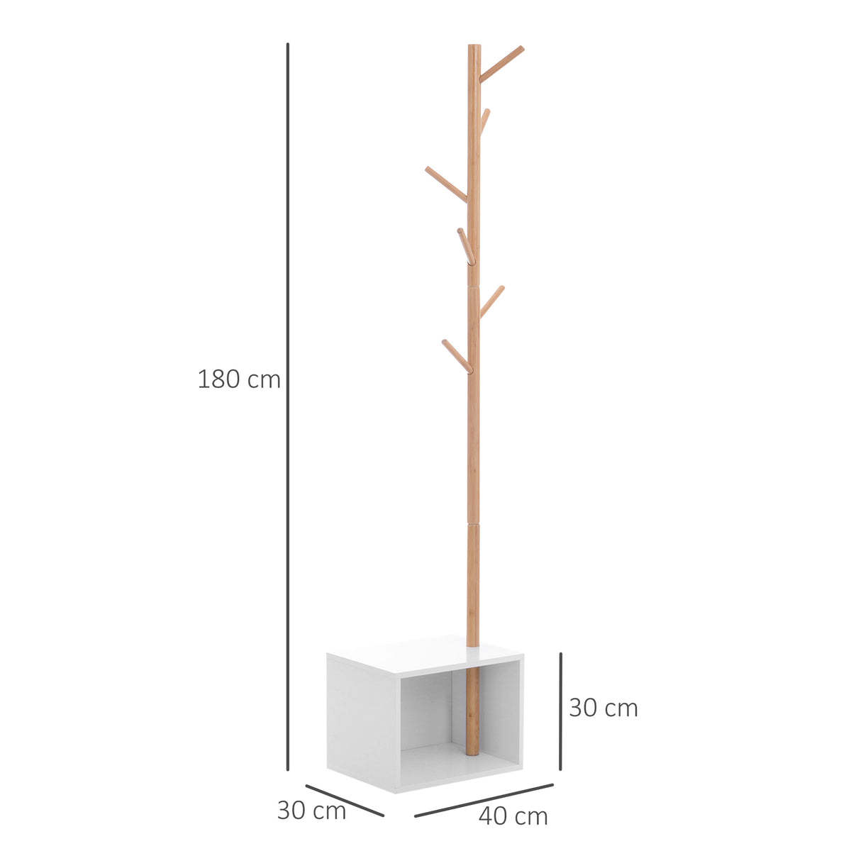 Meuble rangement porte-manteaux 2 en 1 cosy 40L x 30l x 180H cm MDF blanc bois massif bambou-2