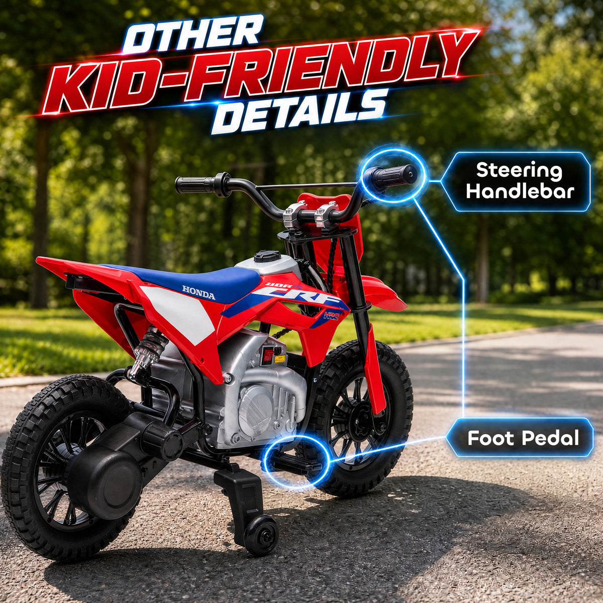 Moto Électrique Enfants sous Licence HONDA 12 V, Vitesse 3-6 Km/h, Voiture Électrique Enfants 3-8 ans, Rouge et Bleu-8