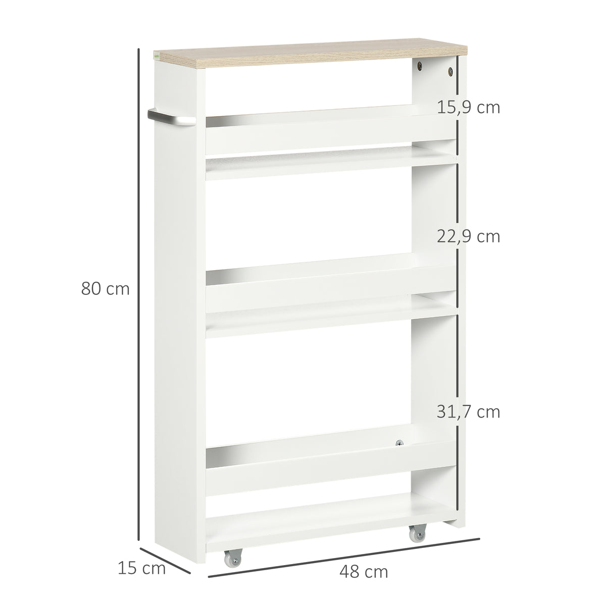 Lot de 2 chariots de rangement chariot de stockage étagère sur roulettes pour cuisine étroite salle de bain buanderie-2