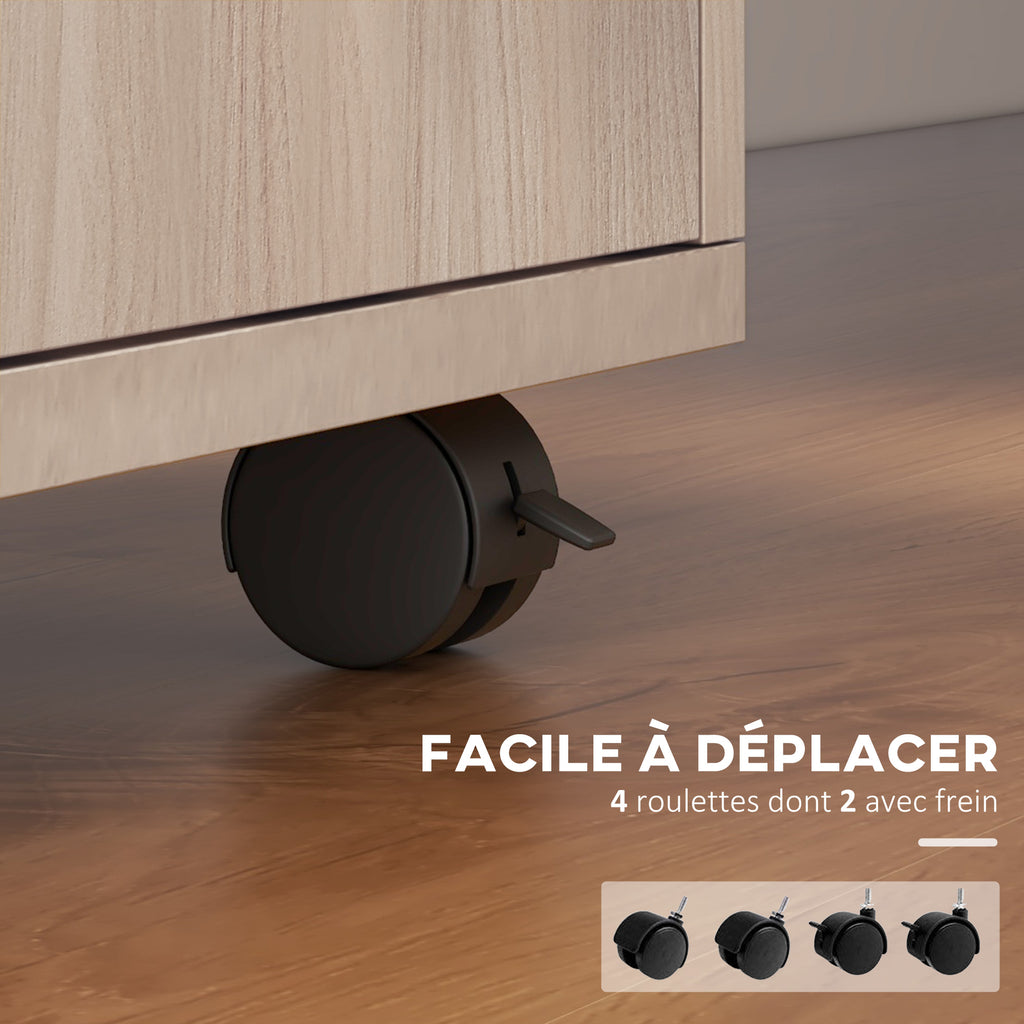 Caisson de bureau à roulettes avec tiroir placard et niche pour documents et dossier suspendu 40 x 35 x 60 cm chêne-5