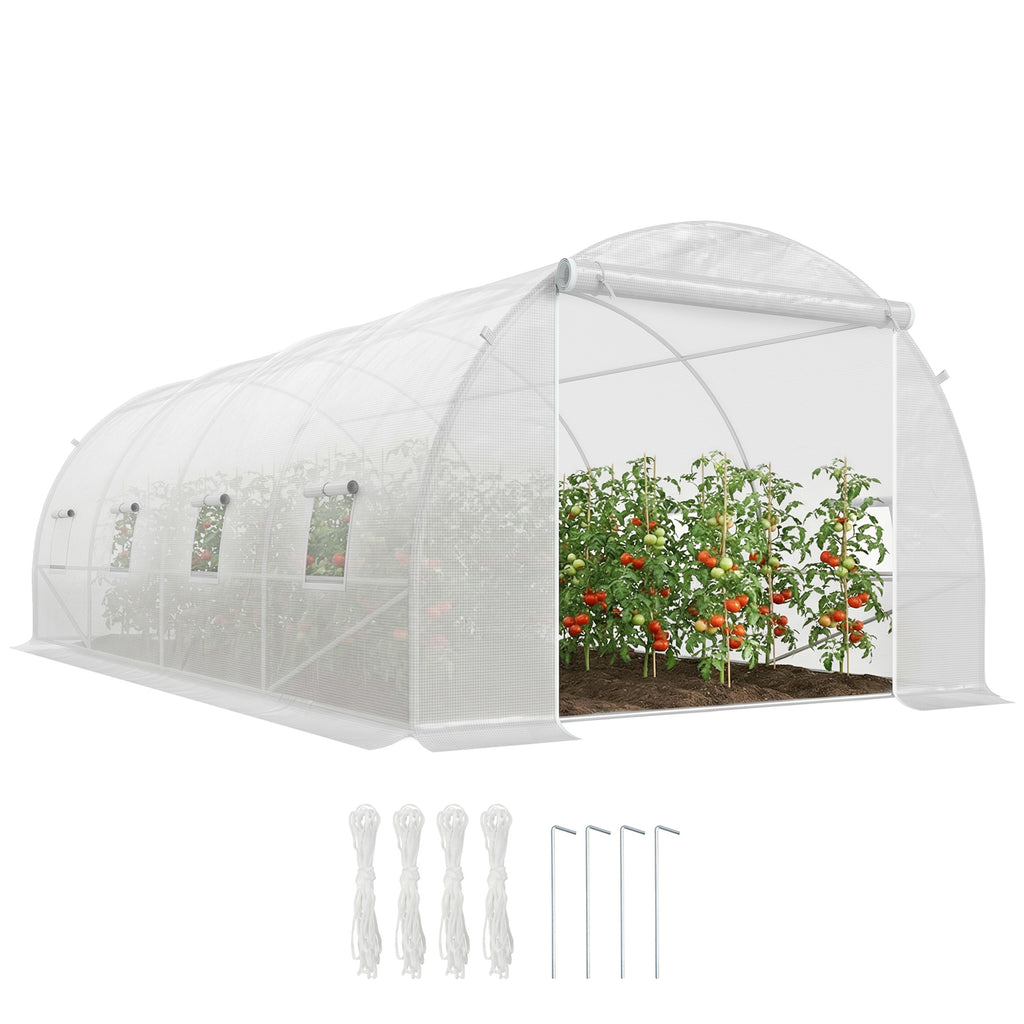 Serre de Jardin Tunnel Surface Sol 18 m² 6L x 3l x 2H m châssis Tubulaire renforcé 24 mm 8 fenêtres Blanc-0