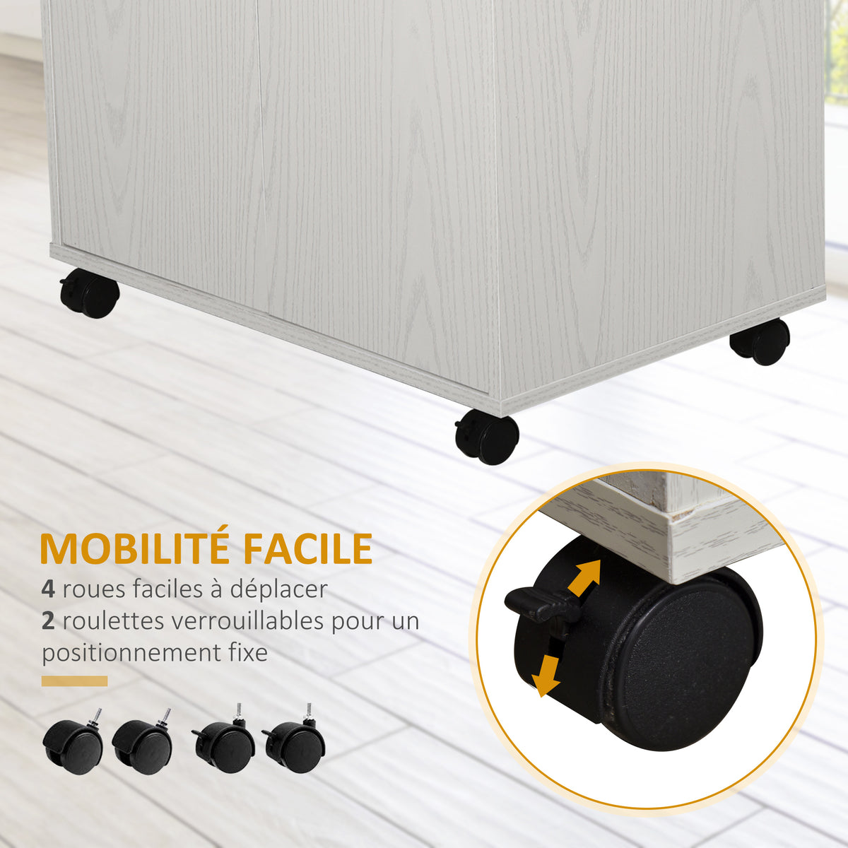 Chariot desserte micro-ondes placard 2 portes - dim. 60,4L x 40,3l x 97H cm - blanc-5
