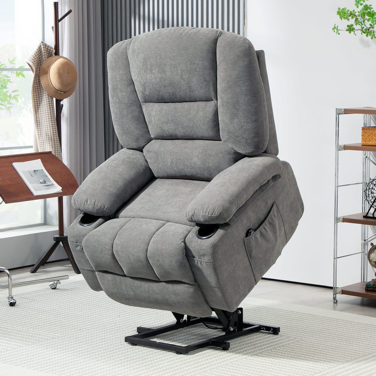 Fauteuil releveur relax électrique, fonction massage et chaleur, inclinaison réglable, repose-pied, télécommandes, gris-9