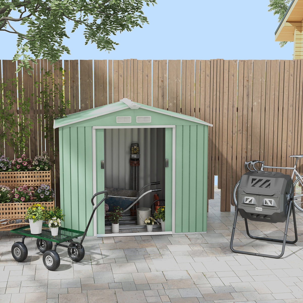 Composteur de Jardin - bac à Compost pour déchets - Rotatif 360° - Double Chambre 160 L - Acier PP Noir-7