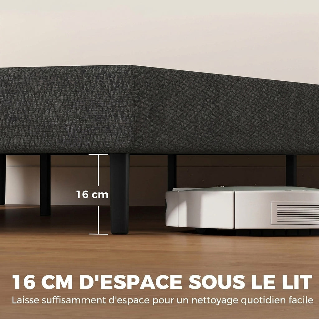 Sommier Tapissier 140x190 cm, Cadre de Lit avec Revêtement en Chenille, 10 Lattes Bois, 9 Pieds Stables, Gris-5