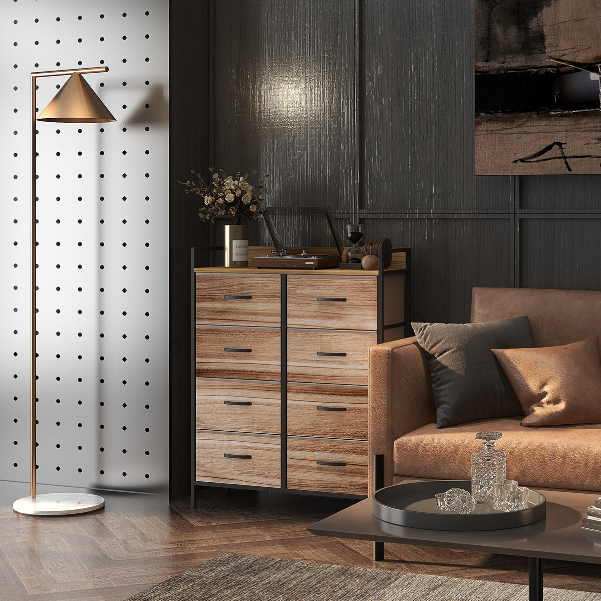 Meuble de Rangement commode 8 tiroirs en tissu amovibles, étagère supérieure et cadre acier 79L x 29l x 101H cm-1