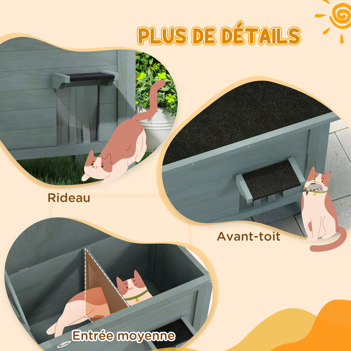 Maison pour chats niche d'extérieur en bois surélevée avec toit ouvrable isolée  85 x 50 x 68,5 cm gris foncé et noir-6
